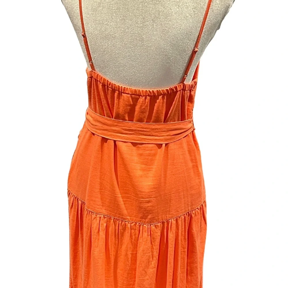 GAP Drop Waist Coral Linen Blend  Maxi Dress Small Tall‎ - Picture 5 of 11